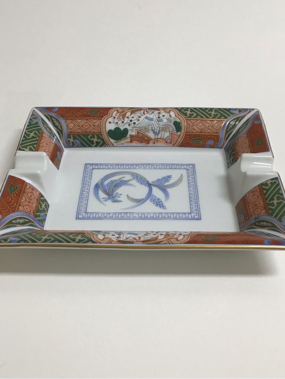 Vintage Imari ? Ashtray Cigar Asian Porcelain 7.5โ Rectangle Cranes Floral Gold - Picture 2 of 11